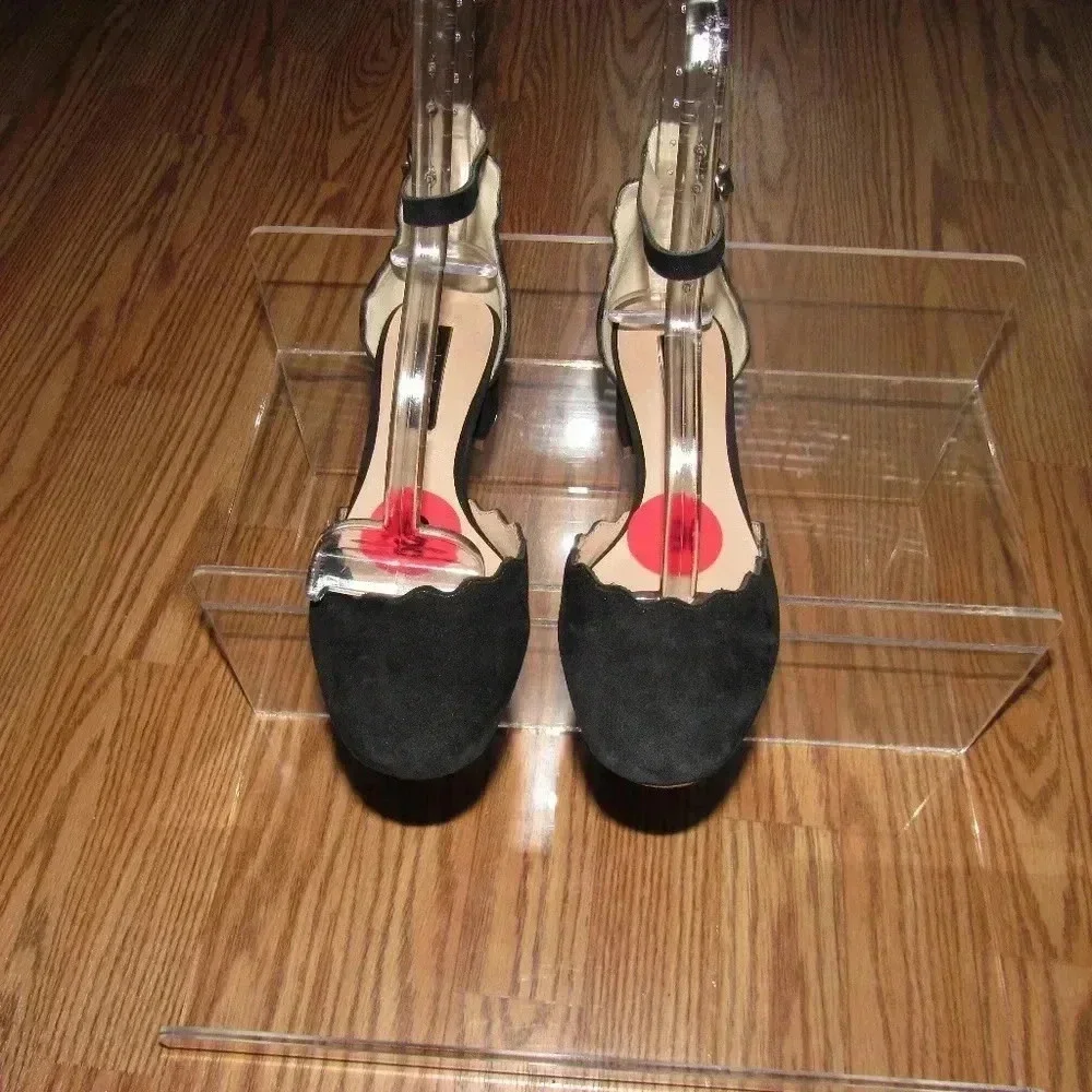 Kensie Andreia Black Scalloped Suede Ankle Shoes 6